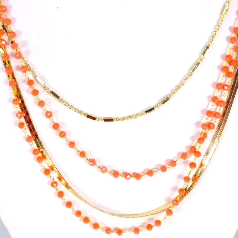 Panacea Gold Tone Multi Row Coral Bead Necklace